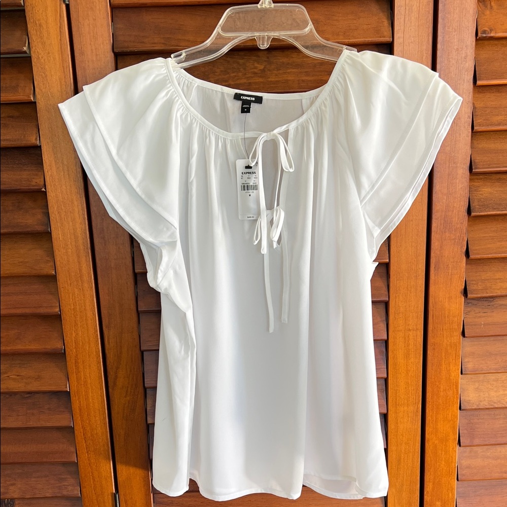 Express Elegant White Flutter Sleeve Blouse